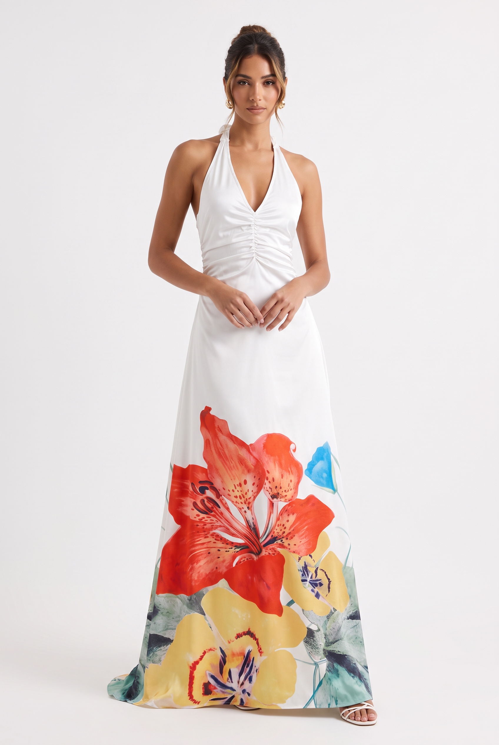 Elegant Halter-Neck Low-Back Flowing Maxi Dress