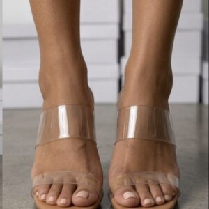 Open Square-Toe Clear Strap Sandals Platform Chunky Heels