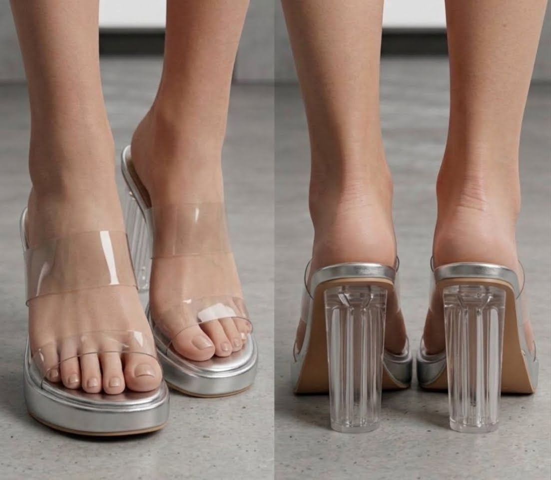 Round-Toe Clear Strap Mule Heels Clear Sculpted Heel Open-Toe Mules - Image 3