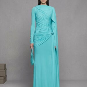 The Seraphina Asymmetric Gathered Cape Maxi Gown