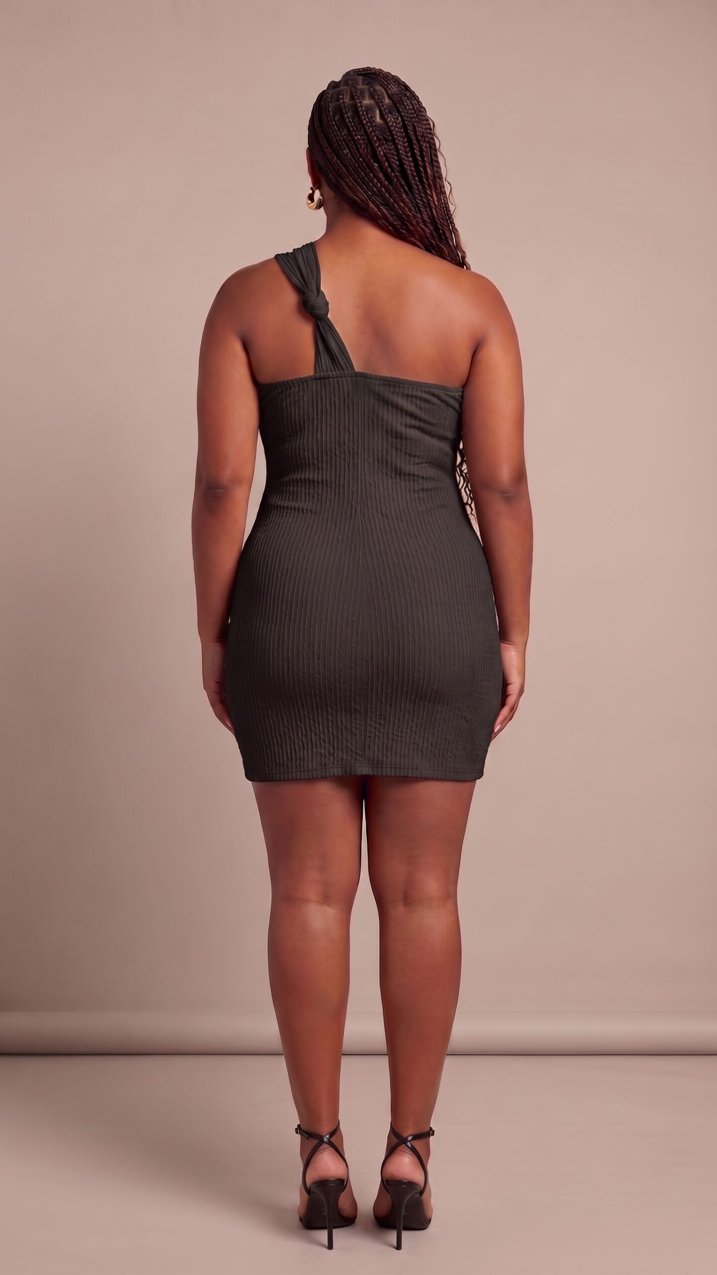 Olive Harmony: One-Shoulder Textured Bodycon Mini Dress - Image 7