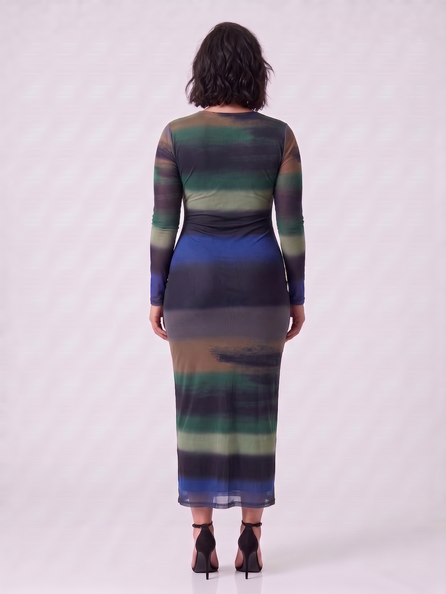 Avec Les Filles Printed Mesh Ruched Maxi Dress - Image 2