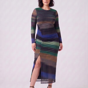 Avec Les Filles Printed Mesh Ruched Maxi Dress