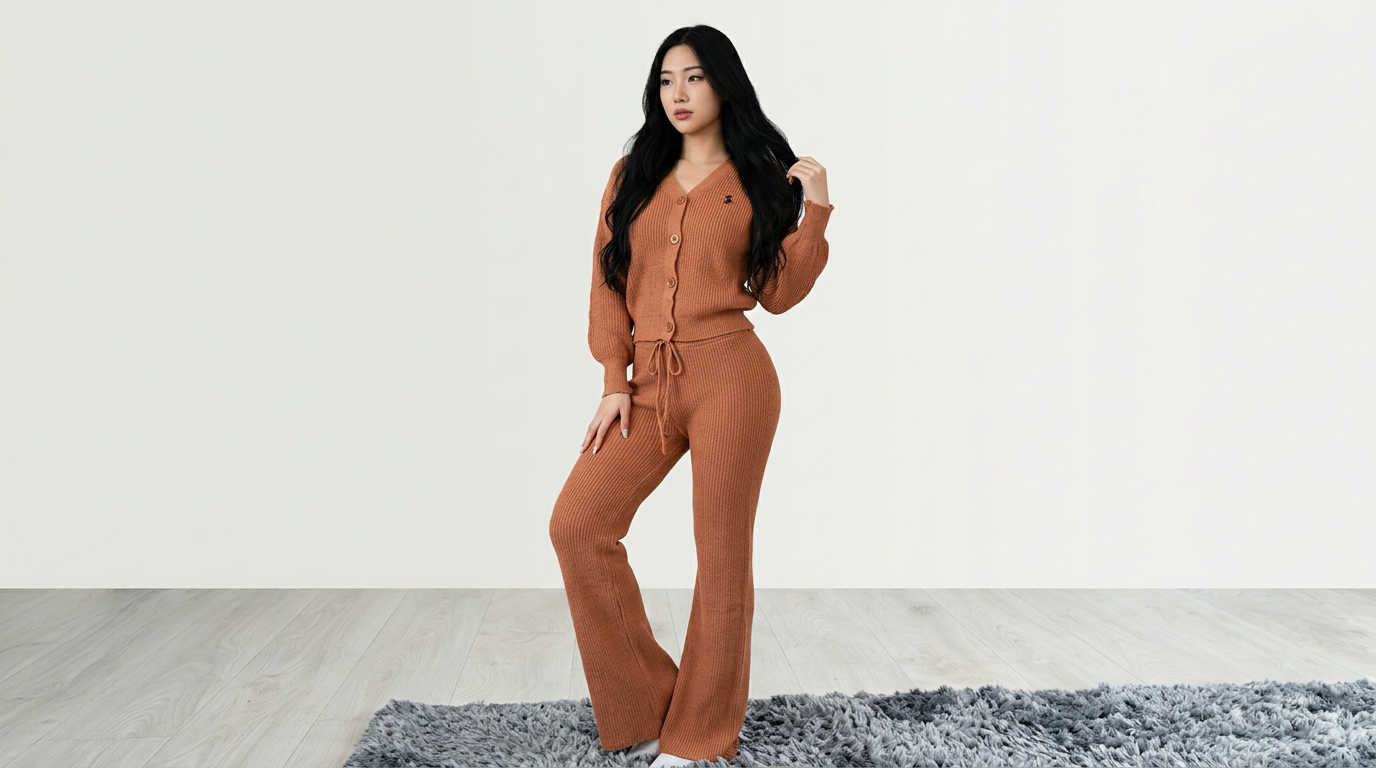 The Laurel Ribbed Cardigan & Wide-Leg Trouser Set