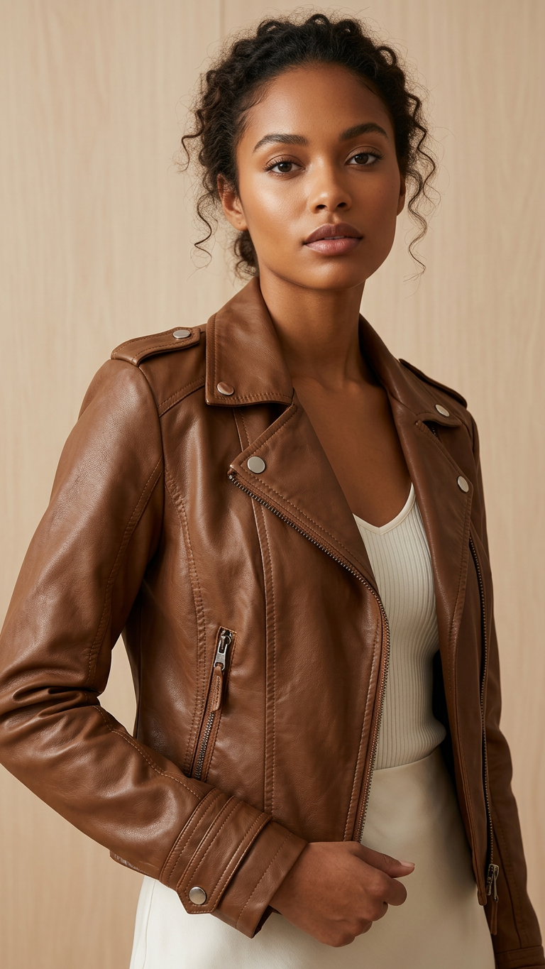 The Sienna Classic Leather Moto Jacket - Image 2