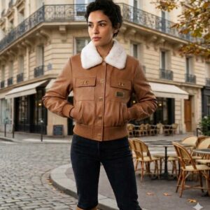 Collar Leather Bomber Jacket
