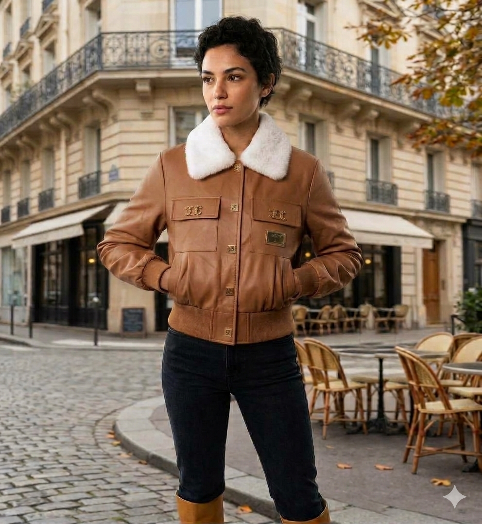 Collar Leather Bomber Jacket