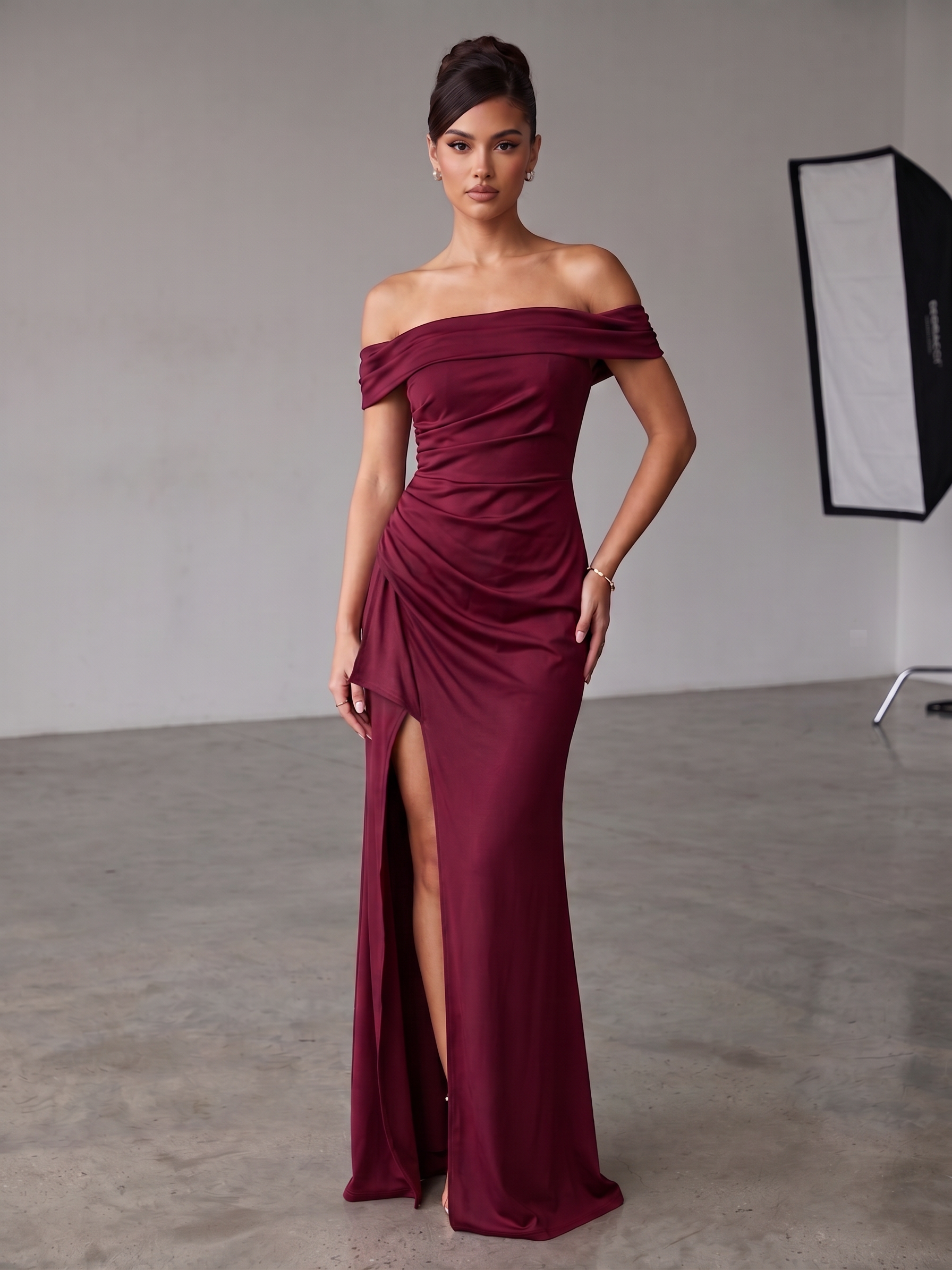 Off-Shoulder Draped Side-Slit Formal Gown - Image 3