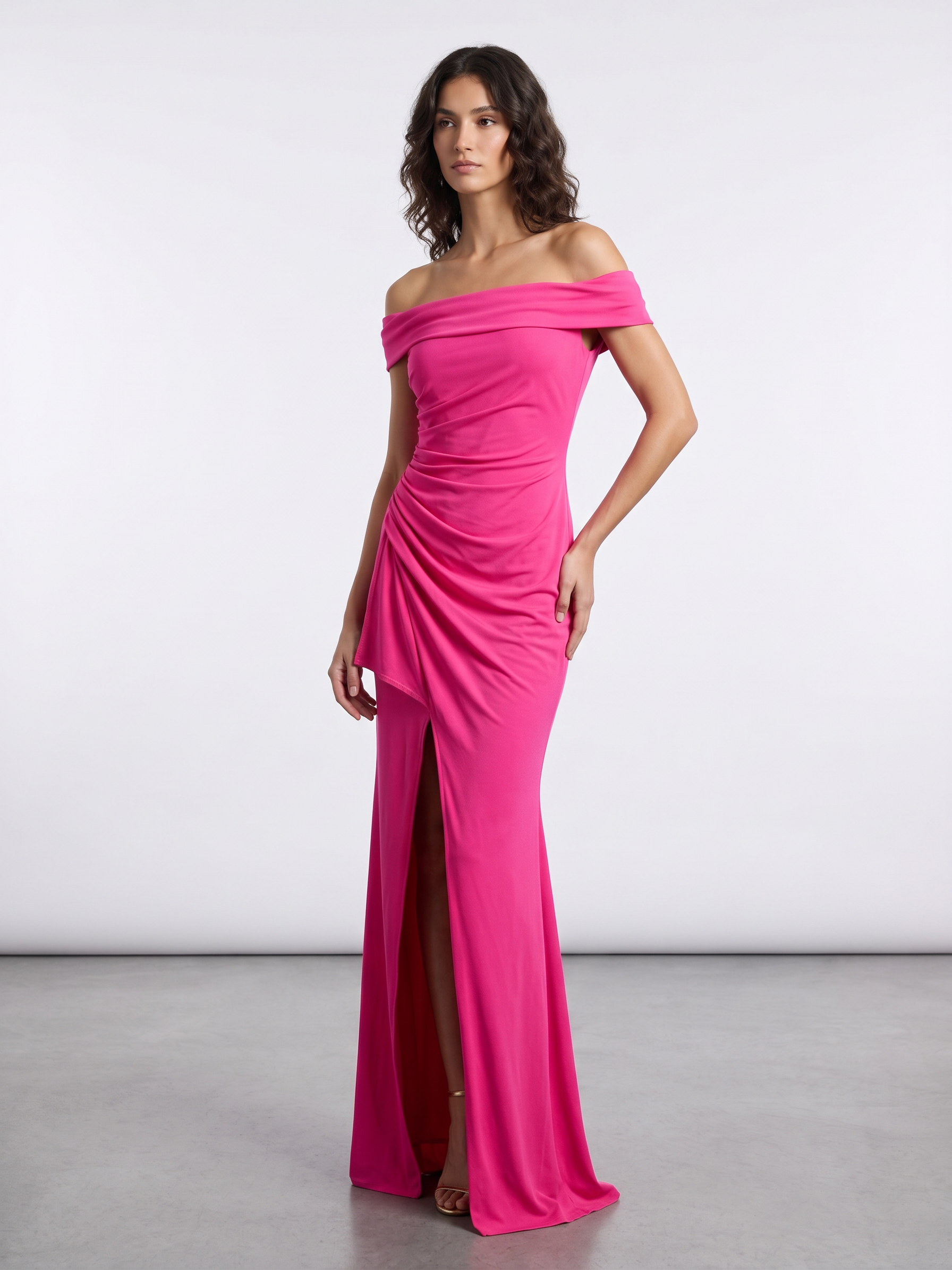 Off-Shoulder Draped Side-Slit Formal Gown - Image 4