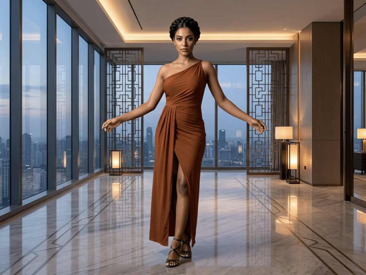 The One-Shoulder Draped Jersey Split Maxi - Image 2