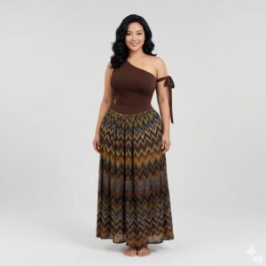 The Asha One-Shoulder Chevron Wave Maxi Set