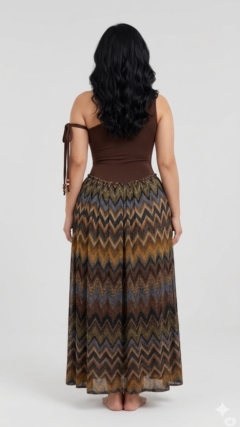 The Asha One-Shoulder Chevron Wave Maxi Set - Image 3