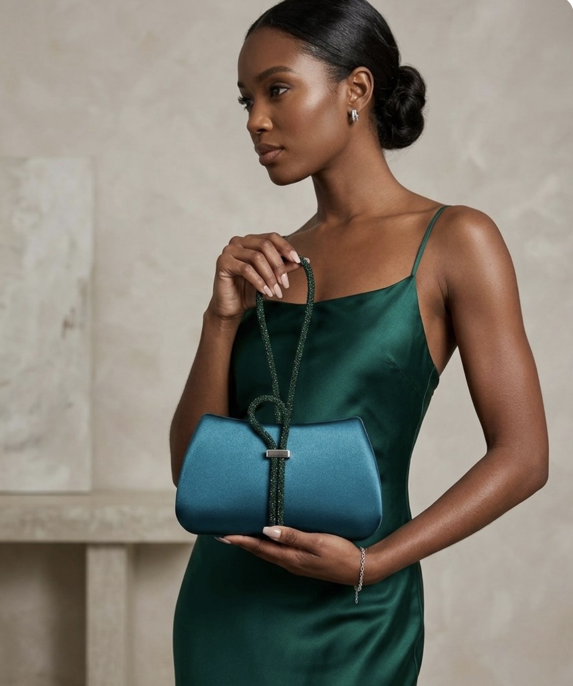 The Emerald Satin Knotted Minaudière