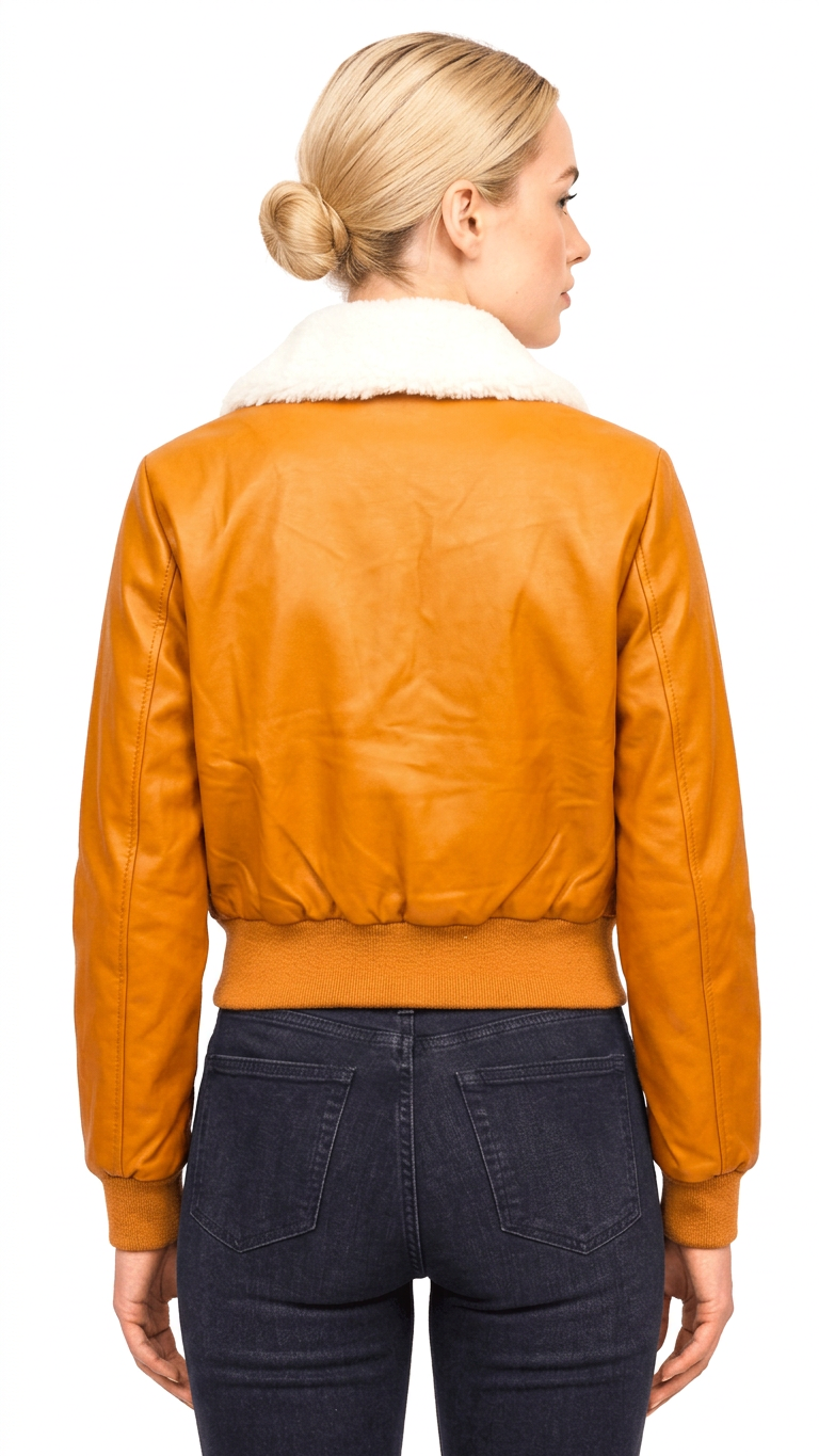 Collar Leather Bomber Jacket - Image 4