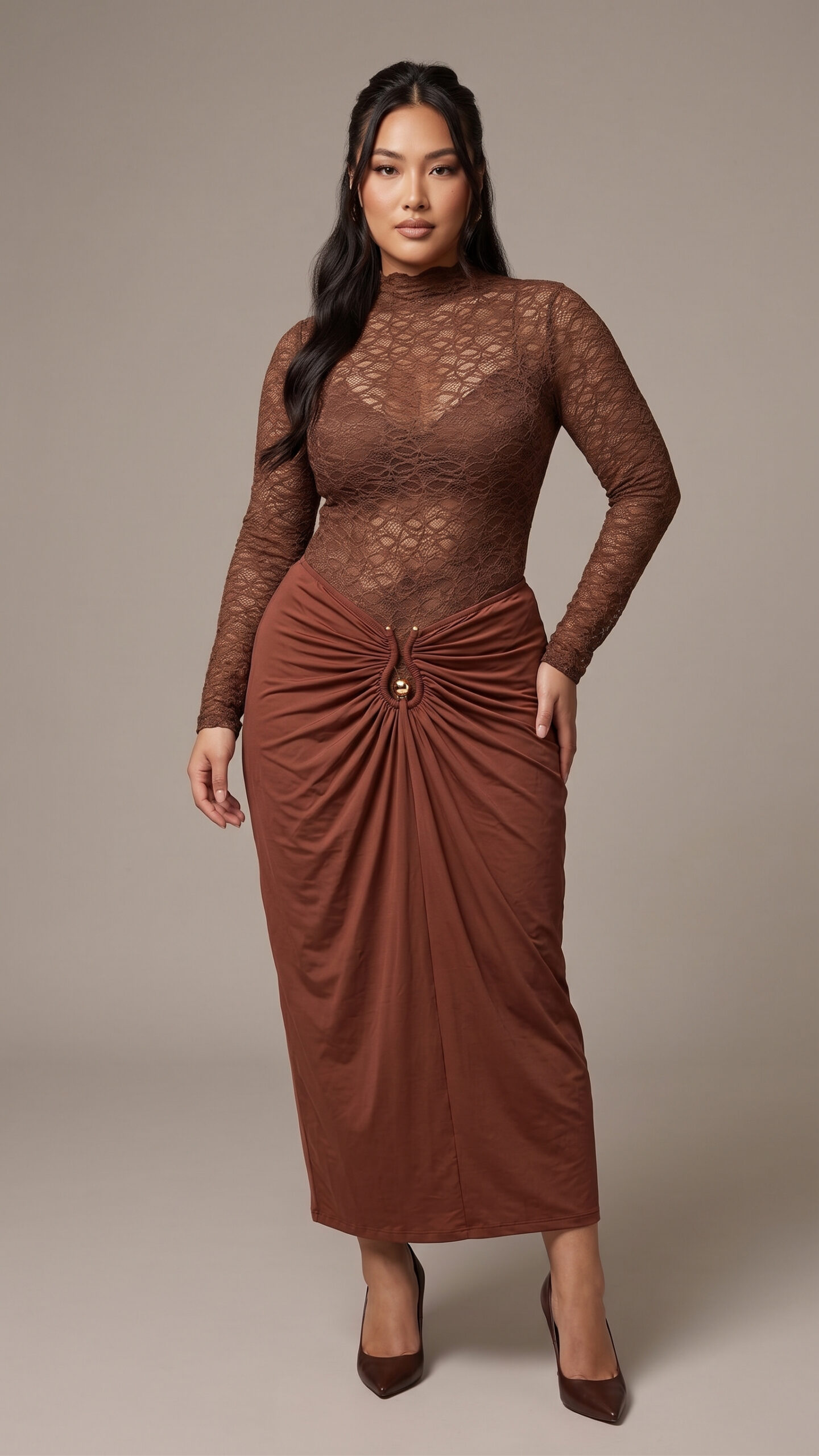 2 Piece Darcila Lace & Ruched O-Ring Maxi Set - Image 3