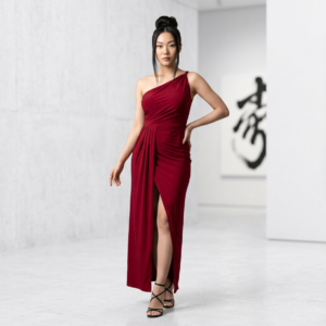 The One-Shoulder Draped Jersey Split Maxi