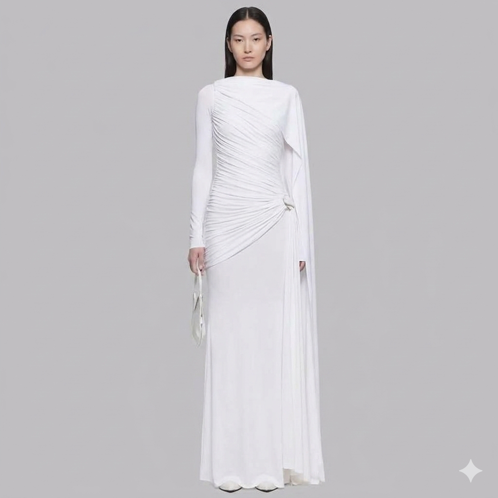 The Seraphina Asymmetric Gathered Cape Maxi Gown - Image 2