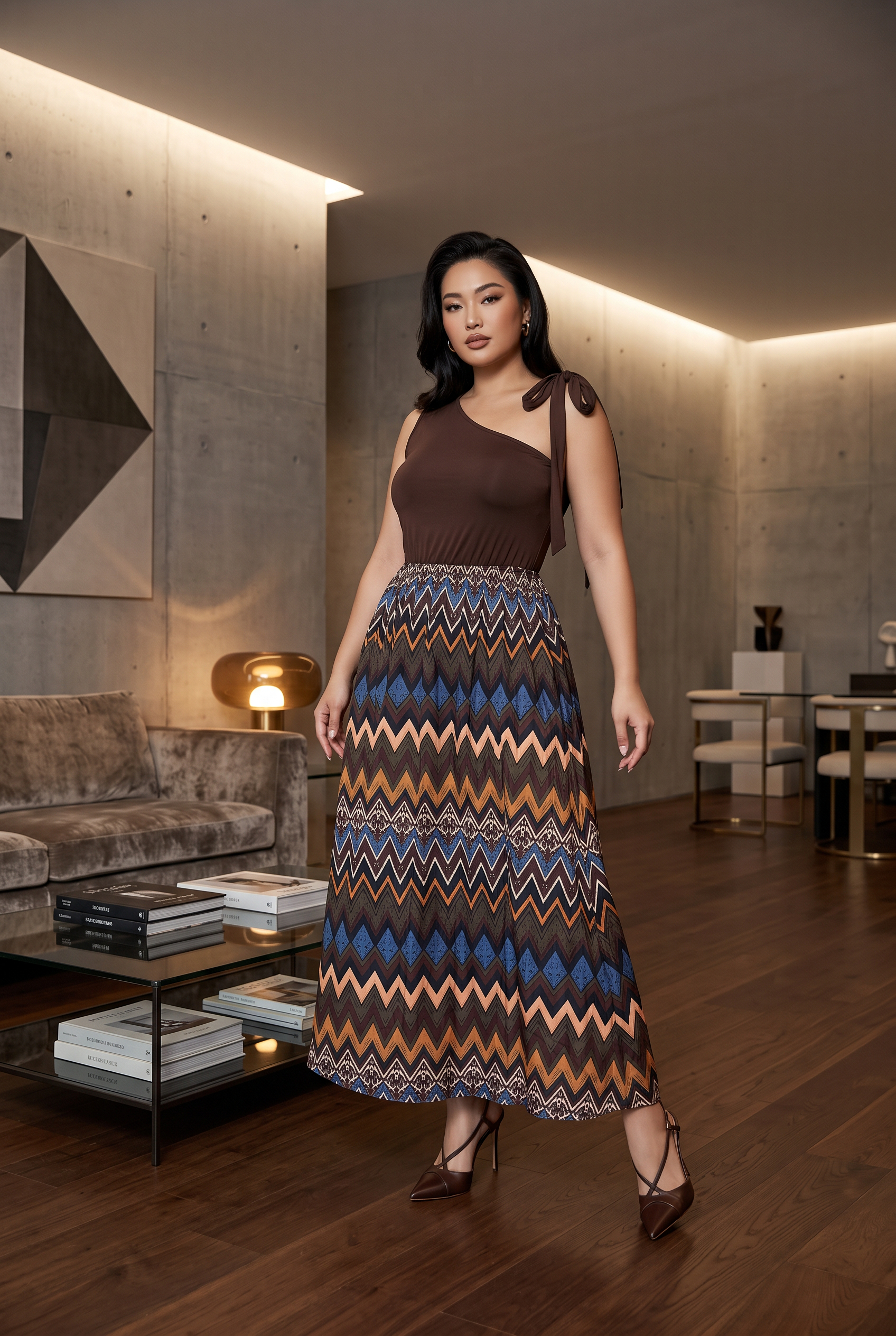 The Asha One-Shoulder Chevron Wave Maxi Set - Image 4