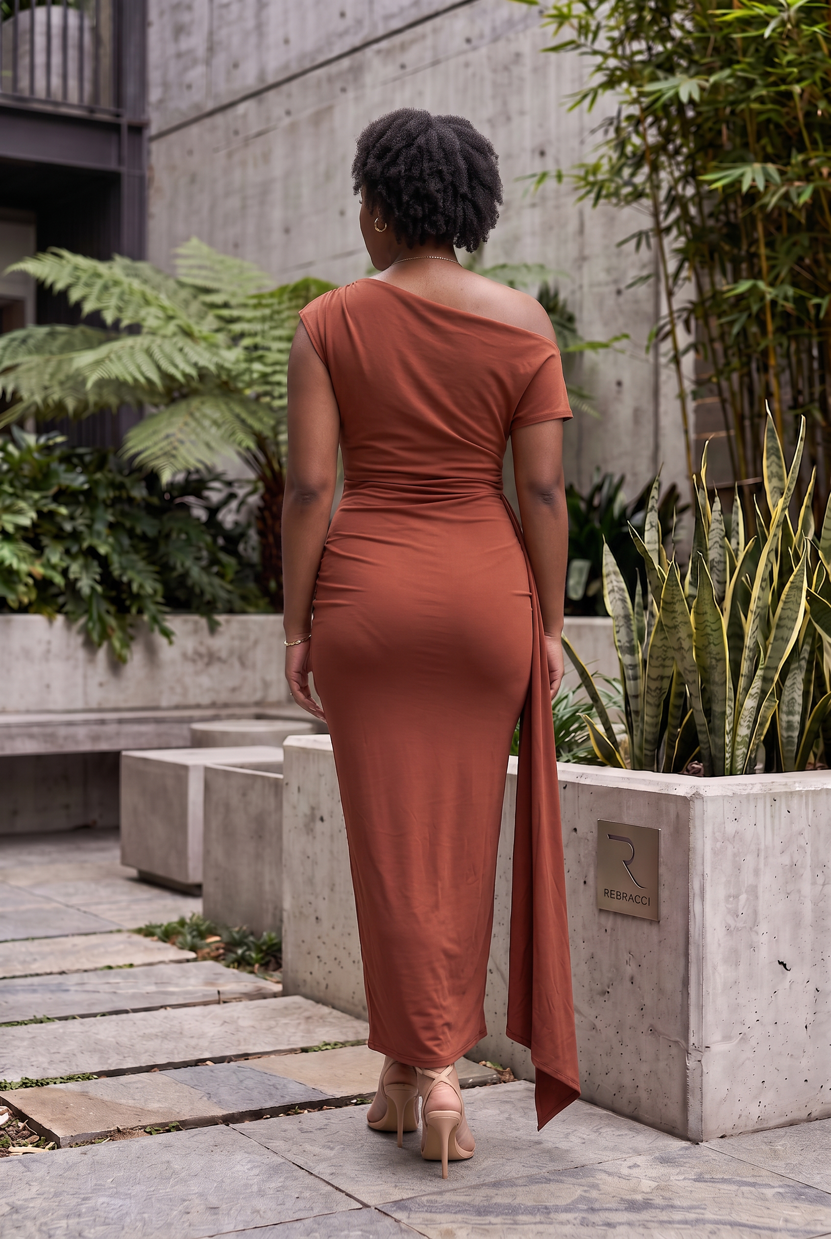 The Terracotta Asymmetric Brooch Maxi Dress - Image 5