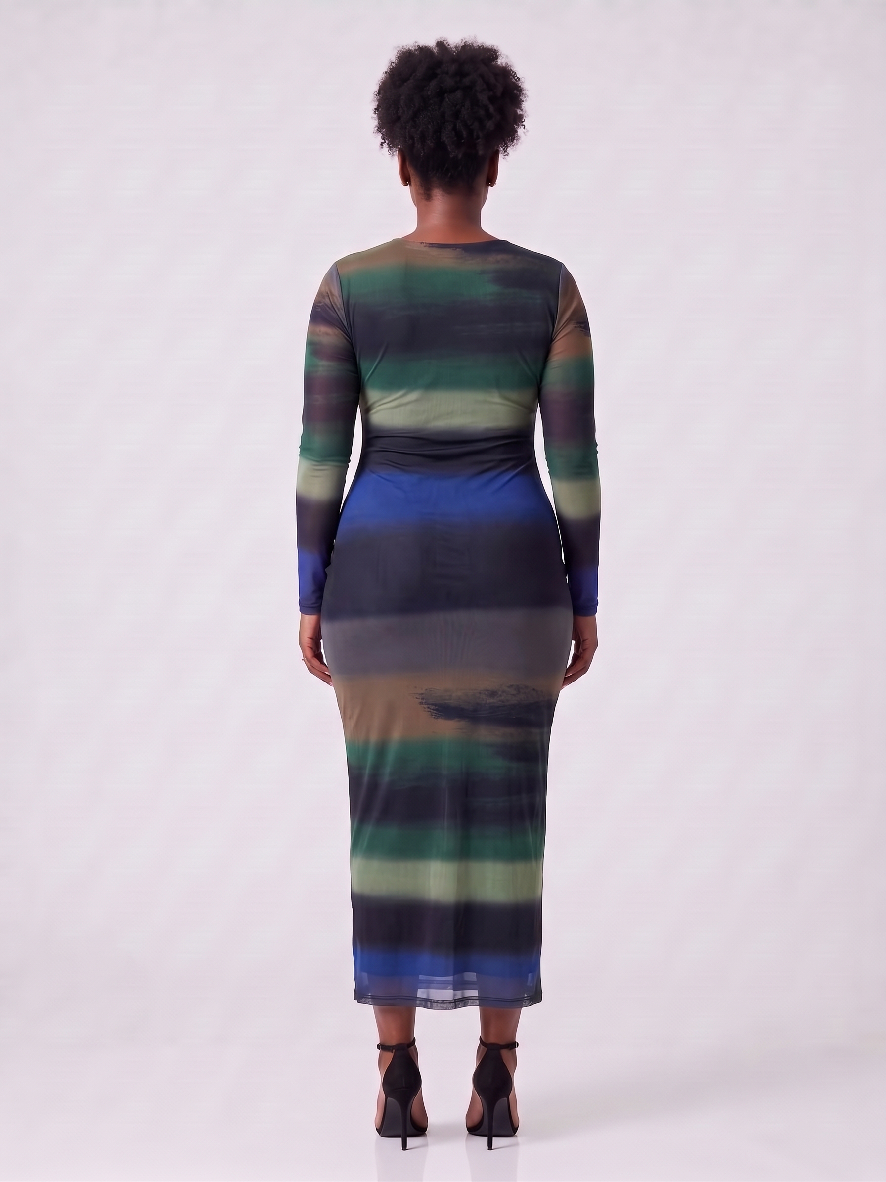Avec Les Filles Printed Mesh Ruched Maxi Dress - Image 4