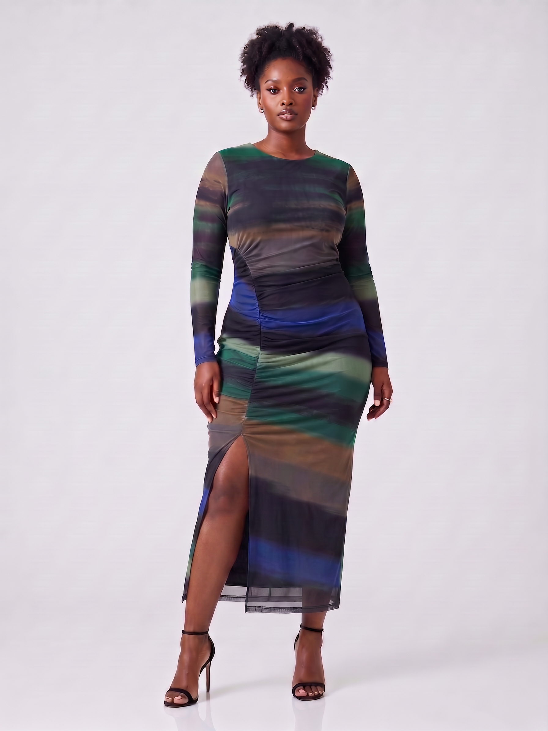 Avec Les Filles Printed Mesh Ruched Maxi Dress - Image 5
