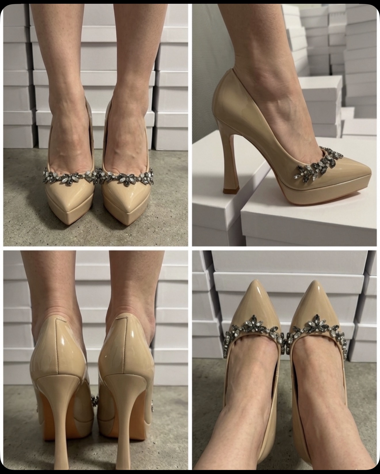 Pointed-Toe Platform Pumps with Chain Accent Almond Pointed-Toe Thick Sole - Image 3