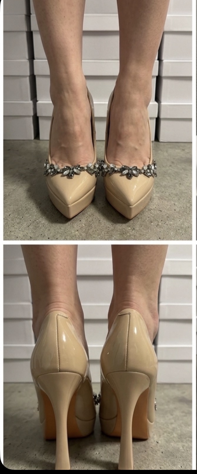 Pointed-Toe Platform Pumps with Chain Accent Almond Pointed-Toe Thick Sole