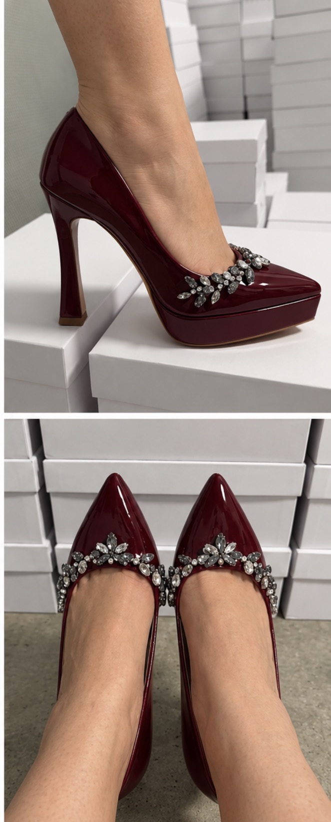 Pointed-Toe Platform Pumps with Chain Accent Almond Pointed-Toe Thick Sole - Image 5