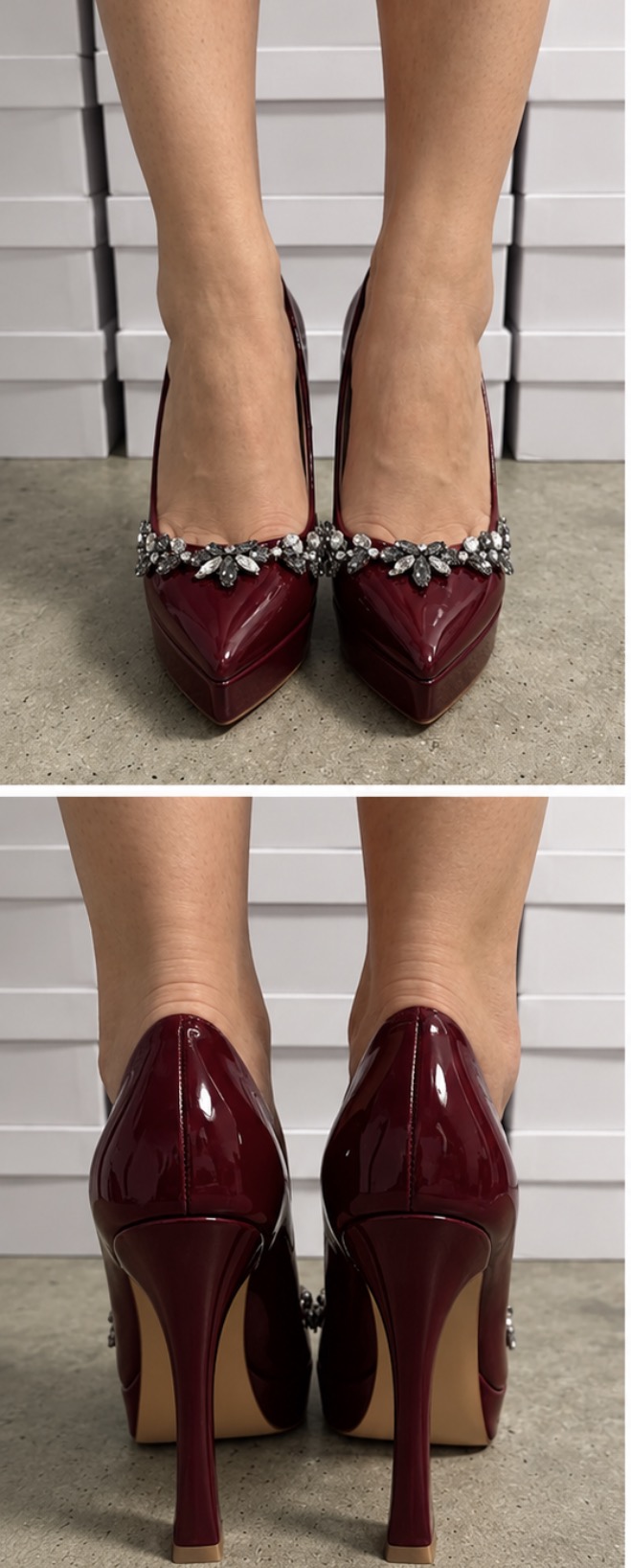 Pointed-Toe Platform Pumps with Chain Accent Almond Pointed-Toe Thick Sole - Image 6