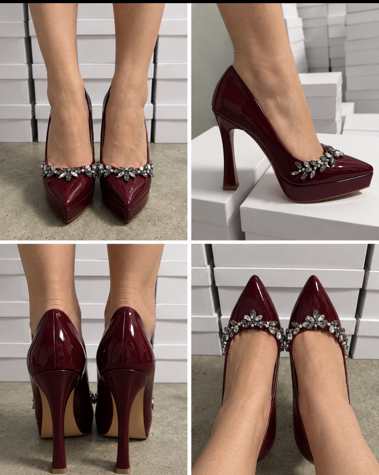 Pointed-Toe Platform Pumps with Chain Accent Almond Pointed-Toe Thick Sole - Image 4